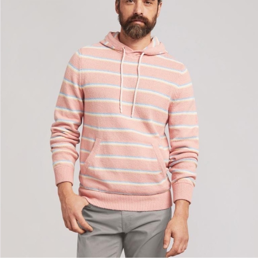Faherty Men's Light Pink Striped Hoodie large